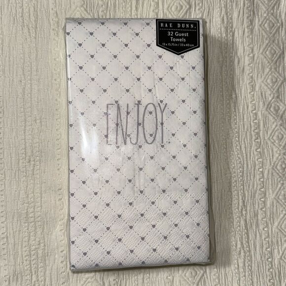 RAE DUNN 32 x 1pk ENJOY Guest Paper Towel Napkins Heart Trellis Lavender Ivory - Picture 1 of 7